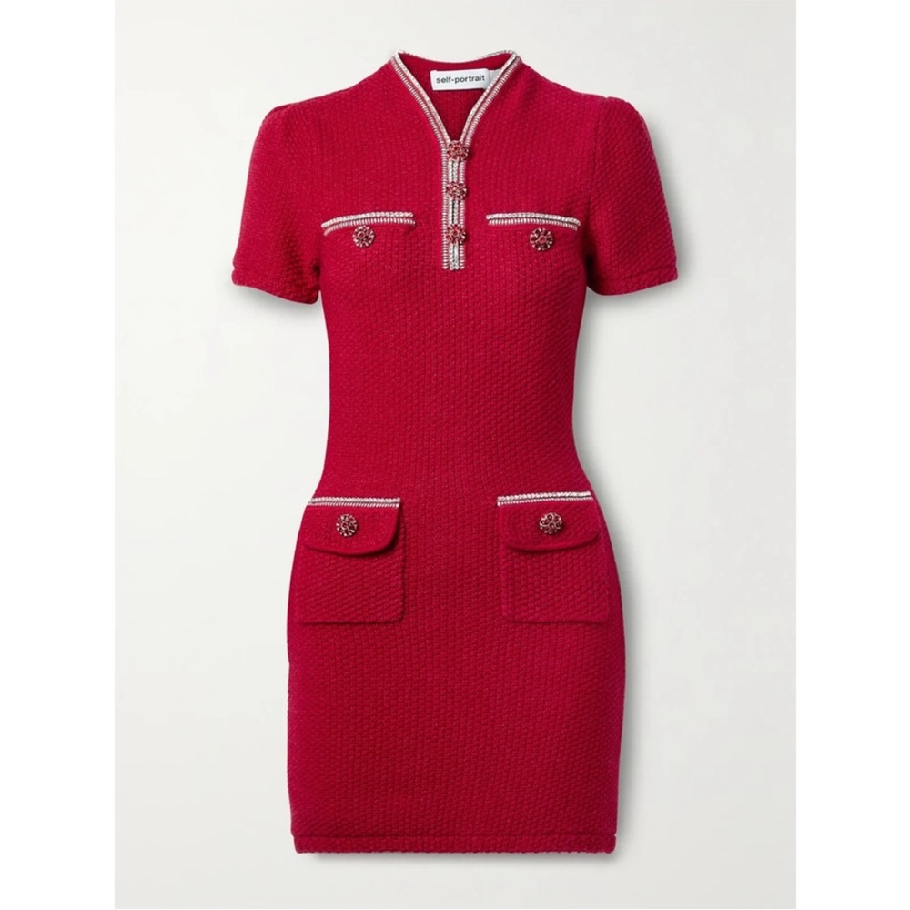 Self-Portrait Red Knit Mini Dress NWOT